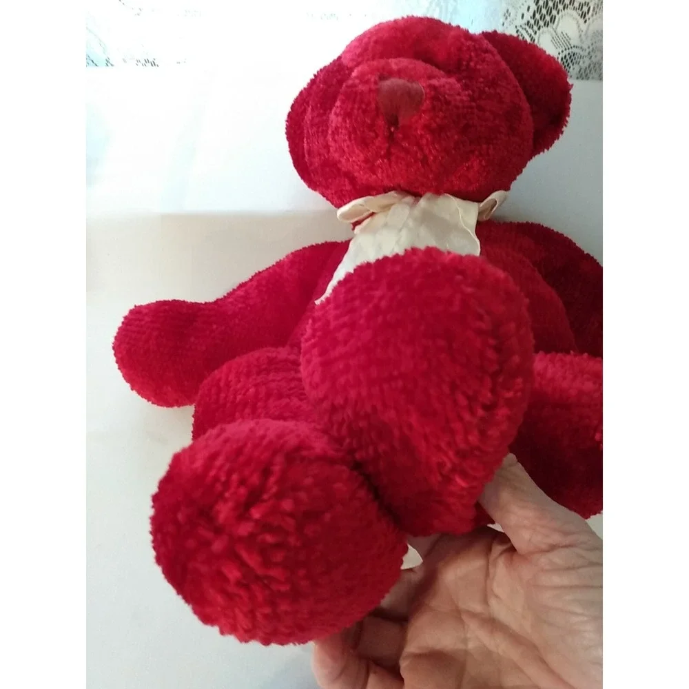 Red Plush Bear Russ Berrie Antonio w/ Bow Handmade Vintage 18